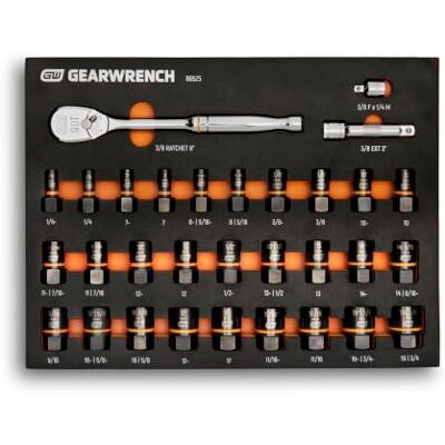 GEARWRENCH Lot de 31 douilles à cliquet MM/SAE avec plateau en mousse EVA – 86525, noir GEARWRENCH Lot de 31 douilles à cliquet MM/SAE avec plateau en mousse EVA – 86525, noir
