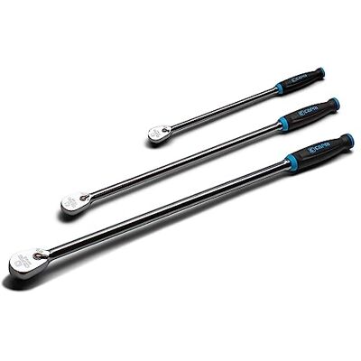 Capri Tools Clé à rochet extra-longue à 90 dents, poignée ergonomique douce, ¼, 3/8 et ½ po, 3 pièces Capri Tools Clé à rochet extra-longue à 90 dents, poignée ergonomique douce, ¼, 3/8 et ½ po, 3 pièces