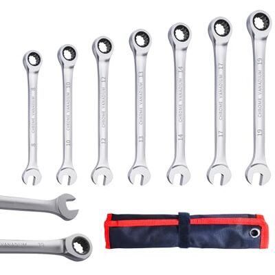 CCLIFE Lot de 7 clés à cliquet 8-19 mm 72 dents Cr-V avec sac Cliquet et clé mixte 2 en 1 Cr-V 72 dents 8-19 mm avec sac pour réparation de voiture et atelier CCLIFE Lot de 7 clés à cliquet 8-19 mm 72 dents Cr-V avec sac Cliquet et clé mixte 2 en 1 Cr-V 72 dents 8-19 mm avec sac pour réparation de voiture et atelier