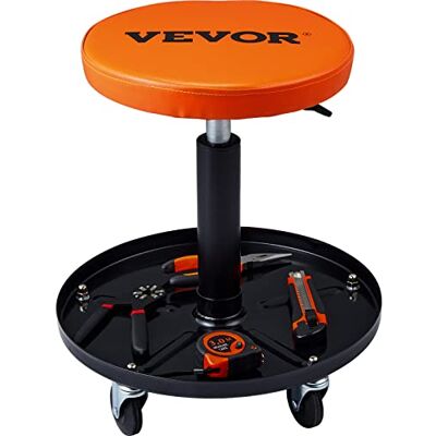 VEVOR Tabouret de Mécanicien, Siège de Garage/Magasin Pneumatique Roulant de 113,4kg,Réglable de 56-71cm/H, Tabouret D'atelier Roulant Rembourré avec Plateau à Outils, pour Garage, Magasin,Noir+Orange VEVOR Tabouret de Mécanicien, Siège de Garage/Magasin Pneumatique Roulant de 113,4kg,Réglable de 56-71cm/H, Tabouret D'atelier Roulant Rembourré avec Plateau à Outils, pour Garage, Magasin,Noir+Orange
