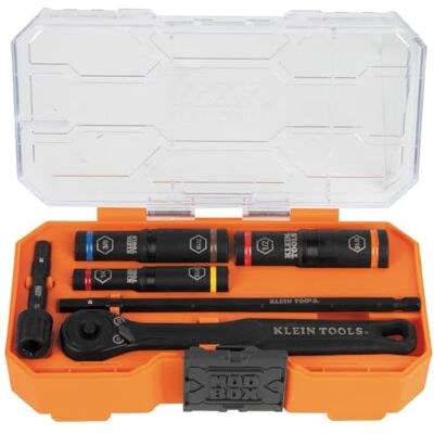 KLEIN TOOLS KNECT 65238 Jeu de douilles à choc profondes avec clé, 3 douilles à code couleur robuste, 6 tailles de douilles SAE, cliquet, adaptateur multifonction et boîtier MODbox KLEIN TOOLS KNECT 65238 Jeu de douilles à choc profondes avec clé, 3 douilles à code couleur robuste, 6 tailles de douilles SAE, cliquet, adaptateur multifonction et boîtier MODbox