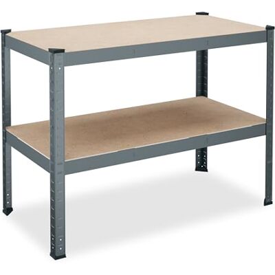 Relaxdays Banc de travail, 90x120x60 cm, 2 niveaux réglables, acier & MDF, jusqu'à 150 kg, établi de garage, anthracite Relaxdays Banc de travail, 90x120x60 cm, 2 niveaux réglables, acier & MDF, jusqu'à 150 kg, établi de garage, anthracite