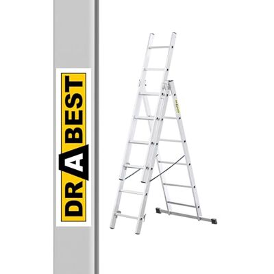 DRABEST Basic Home Échelle en Aluminium 3 Éléments – Escabeau 3x6 Marches – Escabeau en Aluminium Léger – Échelle Pliable pour la Maison – Capacité 150 Kg – 46x165x13cm DRABEST Basic Home Échelle en Aluminium 3 Éléments – Escabeau 3x6 Marches – Escabeau en Aluminium Léger – Échelle Pliable pour la Maison – Capacité 150 Kg – 46x165x13cm