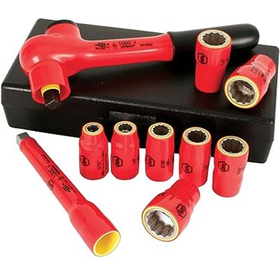 Wiha 31590 Lot de 10 douilles métriques 3/8" 1000 V Wiha 31590 Lot de 10 douilles métriques 3/8" 1000 V