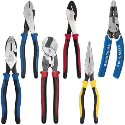 KLEIN TOOLS 80086 Journeyman Kit de pinces coupantes latérales à haut effet de levier, diagonale, pinces à long bec pour dénuder, couper et sertir le fil, 6 pièces KLEIN TOOLS 80086 Journeyman Kit de pinces coupantes latérales à haut effet de levier, diagonale, pinces à long bec pour dénuder, couper et sertir le fil, 6 pièces