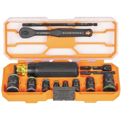 KLEIN TOOLS KNECT 65242 Jeu de douilles à choc, jeu de tournevis à cliquet, entraînement 1/4", douilles SAE et métriques, 16 tailles hexagonales, adaptateurs, boîtier MODbox KLEIN TOOLS KNECT 65242 Jeu de douilles à choc, jeu de tournevis à cliquet, entraînement 1/4", douilles SAE et métriques, 16 tailles hexagonales, adaptateurs, boîtier MODbox