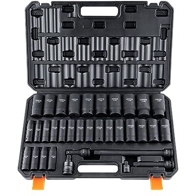 VEVOR Jeu de douilles à choc profondes 1/2", 34 pièces métriques (8-36 mm) en alliage d'acier Cr-MO à 6 points pour réparation automobile, construction robuste, comprend un étui de rangement robuste VEVOR Jeu de douilles à choc profondes 1/2", 34 pièces métriques (8-36 mm) en alliage d'acier Cr-MO à 6 points pour réparation automobile, construction robuste, comprend un étui de rangement robuste