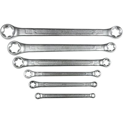 SW-Stahl 01560L Dubbele Ringsleutelset E-Profiel, E6-E24, 6-Delig Platte Torx ringsleutels van chroom-vanadium voor E-profiel schroeven, mat verchroomd, industriële kwaliteit voor TX bouten SW-Stahl 01560L Dubbele Ringsleutelset E-Profiel, E6-E24, 6-Delig Platte Torx ringsleutels van chroom-vanadium voor E-profiel schroeven, mat verchroomd, industriële kwaliteit voor TX bouten
