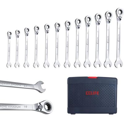 CCLIFE Jeu de 7 clés à cliquet réversibles Clés à cliquet mixtes 8-19 mm Cr-V 72 dents Kit d'outils pour réparation de voiture Avec boîte en plastique CCLIFE Jeu de 7 clés à cliquet réversibles Clés à cliquet mixtes 8-19 mm Cr-V 72 dents Kit d'outils pour réparation de voiture Avec boîte en plastique