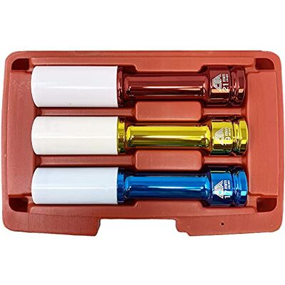 CTA Tools 7069 Jeu de douilles pour écrou de roue allongé, entraînement carré 1/2", 17 mm, 19 mm et 21 mm, OAL : 150 mm CTA Tools 7069 Jeu de douilles pour écrou de roue allongé, entraînement carré 1/2", 17 mm, 19 mm et 21 mm, OAL : 150 mm