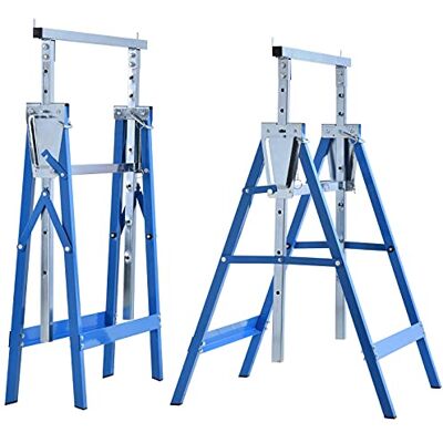 HOMCOM Lot de 2 tréteaux de travail Charge maximale : 200 kg Pliable 80-130 cm Bleu Chevalet d'échafaudage réglable en hauteur, tréteau de scie, tréteau d'échafaudage en acier, tréteau pliant, tréteau HOMCOM Lot de 2 tréteaux de travail Charge maximale : 200 kg Pliable 80-130 cm Bleu Chevalet d'échafaudage réglable en hauteur, tréteau de scie, tréteau d'échafaudage en acier, tréteau pliant, tréteau