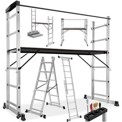 tectake ® Échelle multifonction 3-en-1 Échafaudage roulant en acier Plateforme de travail Antidérapante Échelle téléscopique Pliante Escabeau Pliant Bricolage Peinture Toiture tectake ® Échelle multifonction 3-en-1 Échafaudage roulant en acier Plateforme de travail Antidérapante Échelle téléscopique Pliante Escabeau Pliant Bricolage Peinture Toiture