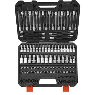 VEVOR Lot de douilles 107 pièces SAE et métriques, hexagonales/torx/Torx externes, acier allié S2 et acier Cr-V, raccords 0,63/0,95/1,27 cm avec étui de rangement amélioré, utilisation manuelle VEVOR Lot de douilles 107 pièces SAE et métriques, hexagonales/torx/Torx externes, acier allié S2 et acier Cr-V, raccords 0,63/0,95/1,27 cm avec étui de rangement amélioré, utilisation manuelle
