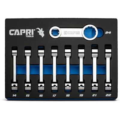 Capri Tools Lot de 9 adaptateurs de couple 1,3 cm, 12 points, 14 à 24 mm, métrique, avec plateau de mécanicien Capri Tools Lot de 9 adaptateurs de couple 1,3 cm, 12 points, 14 à 24 mm, métrique, avec plateau de mécanicien