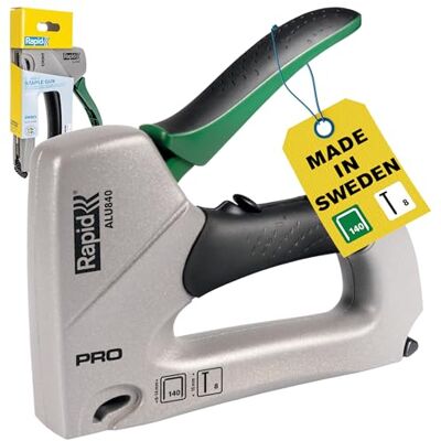 Rapid handtacker ALU840 van aluminium voor No. 140 nieten & Brads No. 8 Voor hout & folie; No. 140 (6-14 mm); Brads No. 8 (15 mm); robuust aluminium behuizing; 2-standen-slagkrachtregeling Rapid handtacker ALU840 van aluminium voor No. 140 nieten & Brads No. 8 Voor hout & folie; No. 140 (6-14 mm); Brads No. 8 (15 mm); robuust aluminium behuizing; 2-standen-slagkrachtregeling