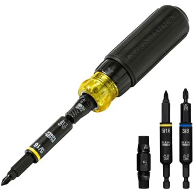 KLEIN TOOLS 32500HDRT KNECT Tournevis à cliquet multi-embouts/tourne-écrous, outil 11 en 1 avec embouts Phillips, fendus, carrés et Torx, résistant aux chocs KLEIN TOOLS 32500HDRT KNECT Tournevis à cliquet multi-embouts/tourne-écrous, outil 11 en 1 avec embouts Phillips, fendus, carrés et Torx, résistant aux chocs