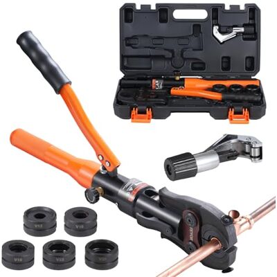 VEVOR Outil de sertissage hydraulique pour tuyaux en cuivre, pince à sertir avec mâchoires à changement rapide V12, V15, V18, V22, V28, kit de presse rotative à 360° pour raccords en T actionnés VEVOR Outil de sertissage hydraulique pour tuyaux en cuivre, pince à sertir avec mâchoires à changement rapide V12, V15, V18, V22, V28, kit de presse rotative à 360° pour raccords en T actionnés