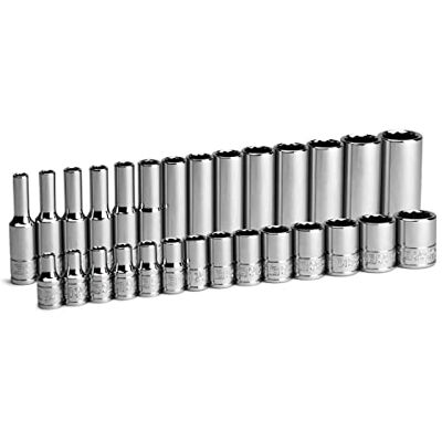 Capri Tools Jeu de douilles 1/4" 12 pans peu profondes et profondes, métriques, 4 à 15 mm, 28 pièces Capri Tools Jeu de douilles 1/4" 12 pans peu profondes et profondes, métriques, 4 à 15 mm, 28 pièces