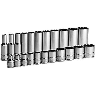 Capri Tools Jeu de douilles peu profondes et profondes 3/8", SAE, 1/4" à 7/8", 22 pièces Capri Tools Jeu de douilles peu profondes et profondes 3/8", SAE, 1/4" à 7/8", 22 pièces