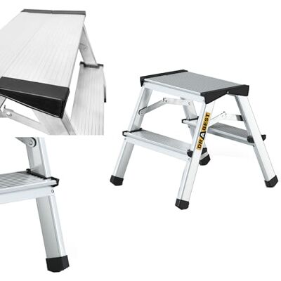 DRABEST Escabeau pliant en aluminium escabeau domestique escabeau 2 x 2 marches jusqu'à 125 kg DRABEST Escabeau pliant en aluminium escabeau domestique escabeau 2 x 2 marches jusqu'à 125 kg