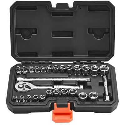 VEVOR Jeu de douilles 27 pièces avec clé à cliquet, barre d'extension et Kit d'outils de mécanicien avec clé à cliquet, barre d'extension et étui de rangement pour réparation automobile VEVOR Jeu de douilles 27 pièces avec clé à cliquet, barre d'extension et Kit d'outils de mécanicien avec clé à cliquet, barre d'extension et étui de rangement pour réparation automobile