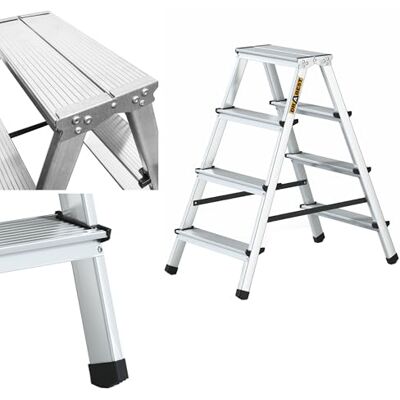 DRABEST Escabeau Ménager 4 Marches En Aluminium Double Face Capacité 125 KG Escabeau Avec Plateforme De Travail Échelles Multiples Escabeau 4 Marches 44 X 86,5 X 16 Cm DRABEST Escabeau Ménager 4 Marches En Aluminium Double Face Capacité 125 KG Escabeau Avec Plateforme De Travail Échelles Multiples Escabeau 4 Marches 44 X 86,5 X 16 Cm