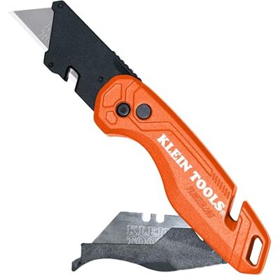 KLEIN TOOLS 44303 FLICKBLADE Couteau utilitaire pliable avec rangement et 5 lames, compact avec bouton de déverrouillage latéral et deux positions de verrouillage KLEIN TOOLS 44303 FLICKBLADE Couteau utilitaire pliable avec rangement et 5 lames, compact avec bouton de déverrouillage latéral et deux positions de verrouillage
