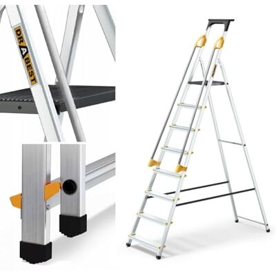 DRABEST Pro Échelle en aluminium 8 Marches Escabeau Ménager avec Mains Courantes 150 KG 52X239X12 Cm DRABEST Pro Échelle en aluminium 8 Marches Escabeau Ménager avec Mains Courantes 150 KG 52X239X12 Cm