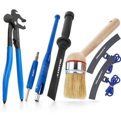 HASKYY Kit de démontage de pneus 7 pièces Pince d'équilibrage Poids adhésifs Grattoir Pinceau de montage 22 cm Tournevis de valve et extracteur de valve Protection des bords de jante HASKYY Kit de démontage de pneus 7 pièces Pince d'équilibrage Poids adhésifs Grattoir Pinceau de montage 22 cm Tournevis de valve et extracteur de valve Protection des bords de jante