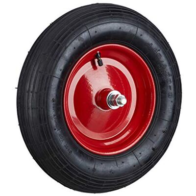 Relaxdays Roue de brouette caoutchouc 200 kg, roue de rechange avec axe, caoutchouc essieu 4.80 4.00-8, noir-rouge Relaxdays Roue de brouette caoutchouc 200 kg, roue de rechange avec axe, caoutchouc essieu 4.80 4.00-8, noir-rouge