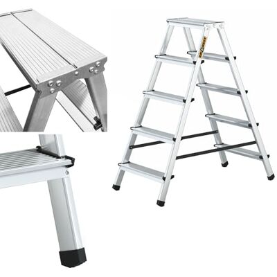 DRABEST Escabeau 5 Marches En Aluminium Double Face Capacité 125 KG Escabeau Avec Plate-Forme De Travail Echelles Multifonctions Escabeau 5 Marches 46 X 109 X 16 Cm DRABEST Escabeau 5 Marches En Aluminium Double Face Capacité 125 KG Escabeau Avec Plate-Forme De Travail Echelles Multifonctions Escabeau 5 Marches 46 X 109 X 16 Cm