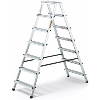 DRABEST Escabeau 7 Marches En Aluminium Double Face Capacité 125 KG Escabeau Avec Plate-Forme De Travail Echelles Multifonctions Escabeau 7 Marches 51 X 155 X 16 Cm DRABEST Escabeau 7 Marches En Aluminium Double Face Capacité 125 KG Escabeau Avec Plate-Forme De Travail Echelles Multifonctions Escabeau 7 Marches 51 X 155 X 16 Cm