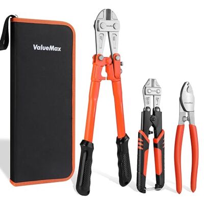 ValueMax Lot de 3 outils comprenant 1 coupe-boulons robuste de 35,6 cm, 1 mini coupe-boulons de 20,3 cm et 1 coupe-câble de 20,3 cm, avec sac de transport pour accessoires ValueMax Lot de 3 outils comprenant 1 coupe-boulons robuste de 35,6 cm, 1 mini coupe-boulons de 20,3 cm et 1 coupe-câble de 20,3 cm, avec sac de transport pour accessoires