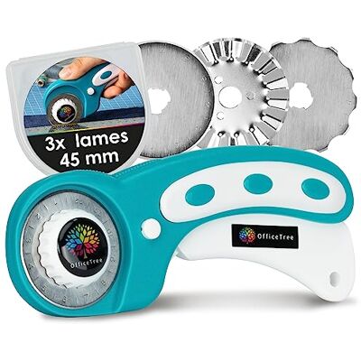 OfficeTree Cutter rotatif pour tissu 45 mm 3 lames Cutter rotatif pour tissu, papier et papier peint Cutter rotatif pour couture ou bricolage OfficeTree Cutter rotatif pour tissu 45 mm 3 lames Cutter rotatif pour tissu, papier et papier peint Cutter rotatif pour couture ou bricolage