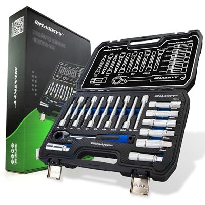 HASKYY Jeu d'outils de démontage d'amortisseurs 18 pièces à cliquet Outil spécial Kit de réparation de châssis de voiture Kit de réparation d'amortisseurs HASKYY Jeu d'outils de démontage d'amortisseurs 18 pièces à cliquet Outil spécial Kit de réparation de châssis de voiture Kit de réparation d'amortisseurs
