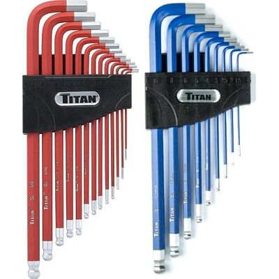 Titan 12764 Lot de 22 clés hexagonales SAE et métriques Titan 12764 Lot de 22 clés hexagonales SAE et métriques