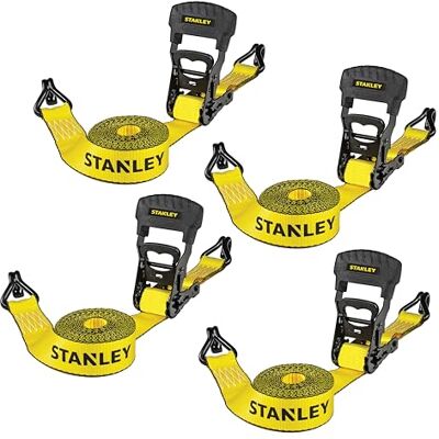Stanley S10074 Lot de 4 Sangles d'arrimage à cliquet 3,8 cm x 4,88 m pour sécurisation de Charges Lourdes (résistance à la Rupture de 1 500 kg) – Noir/Jaune Stanley S10074 Lot de 4 Sangles d'arrimage à cliquet 3,8 cm x 4,88 m pour sécurisation de Charges Lourdes (résistance à la Rupture de 1 500 kg) – Noir/Jaune