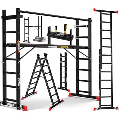 Masko Échafaudage en aluminium Échelle simple Échelle fixe Échafaudage Échelle d'escalier Plateforme de travail Charge maximale : 150 kg Revêtement antidérapant Certifié GS (EN 131) Masko Échafaudage en aluminium Échelle simple Échelle fixe Échafaudage Échelle d'escalier Plateforme de travail Charge maximale : 150 kg Revêtement antidérapant Certifié GS (EN 131)