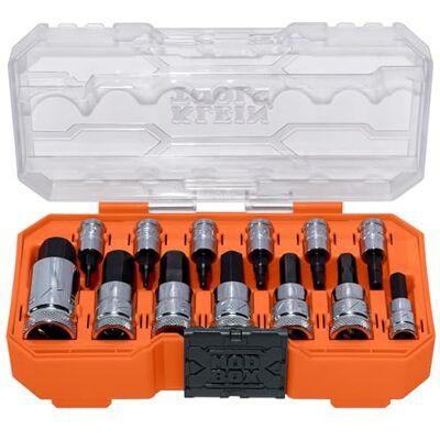 KLEIN TOOLS 65213HEX Jeu de douilles hexagonales moletées 1/4", 3/8" et 1/2", acier Cr-V de qualité supérieure, tailles SAE 5/64 à 9/16", boîtier MODbox, 13 pièces KLEIN TOOLS 65213HEX Jeu de douilles hexagonales moletées 1/4", 3/8" et 1/2", acier Cr-V de qualité supérieure, tailles SAE 5/64 à 9/16", boîtier MODbox, 13 pièces