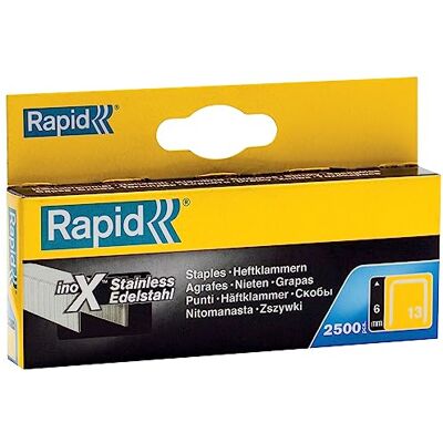 Rapid tackernieten roestvrij staal No. 13, 6 mm, V2A fijndraadnieten Roestvrij V2A roestvrij staal; precieze aansnijding; voor No. 13 tackeren; voor hout, stoffen en canvasdoeken; 6 mm lengte Rapid tackernieten roestvrij staal No. 13, 6 mm, V2A fijndraadnieten Roestvrij V2A roestvrij staal; precieze aansnijding; voor No. 13 tackeren; voor hout, stoffen en canvasdoeken; 6 mm lengte
