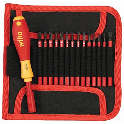 Wiha 28390 Slimline Ensemble de 15 pièces interchangeables avec poignée et pochette Wiha 28390 Slimline Ensemble de 15 pièces interchangeables avec poignée et pochette