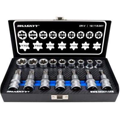HASKYY Professional 16 pièces Jeu de douilles Torx d'embouts I Jeu d'écrous I T30-T70 55mm de long I E10-E20 39mm de long HASKYY Professional 16 pièces Jeu de douilles Torx d'embouts I Jeu d'écrous I T30-T70 55mm de long I E10-E20 39mm de long