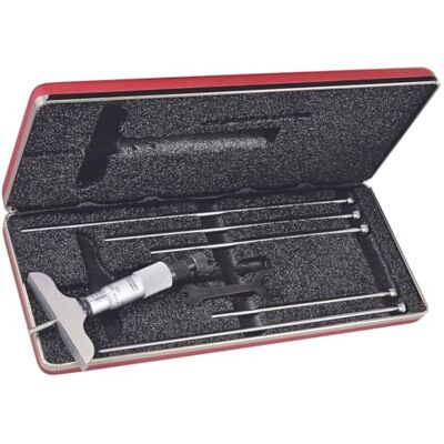 Starrett 440Z-6RL Nonius Dealmètre de profondeur à cliquet, contre-écrou, type micromètre, zone 0-15 cml, division 0,00254 cm, base 6,3 cm, 6 tiges, précision -0,000254 cm Starrett 440Z-6RL Nonius Dealmètre de profondeur à cliquet, contre-écrou, type micromètre, zone 0-15 cml, division 0,00254 cm, base 6,3 cm, 6 tiges, précision -0,000254 cm