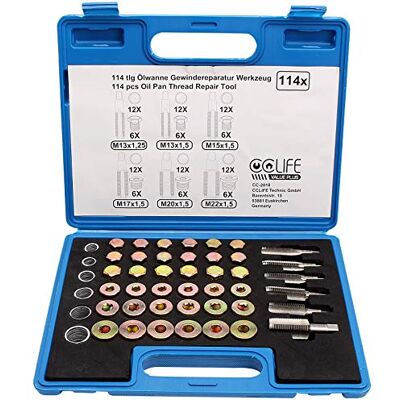 CCLIFE 114pcs kit de réparation du filetage du carter d'huile M13 M15 M17 M20 M22 Outil de bouchon de vidange CCLIFE 114pcs kit de réparation du filetage du carter d'huile M13 M15 M17 M20 M22 Outil de bouchon de vidange