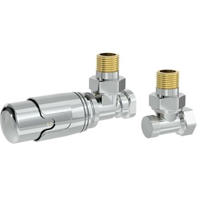 LuxeBath Vanne thermostatique + raccord de retour pour radiateur, chrome, kit complet, tête thermostatique 1/2", forme d'angle 1/2", valve de chauffage avec position anti-gel, sonde de liquide et LuxeBath Vanne thermostatique + raccord de retour pour radiateur, chrome, kit complet, tête thermostatique 1/2", forme d'angle 1/2", valve de chauffage avec position anti-gel, sonde de liquide et