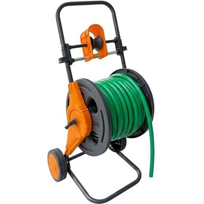 Relaxdays Chariot dévidoir 60 m, raccord à clic, Guide-Tuyau, 2 Roues, métal/Plastique, Gris/Orange, 86 x 41 x 37 cm Relaxdays Chariot dévidoir 60 m, raccord à clic, Guide-Tuyau, 2 Roues, métal/Plastique, Gris/Orange, 86 x 41 x 37 cm