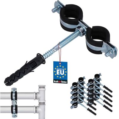 KOTARBAU ® 10 pces. Collier de Serrage Tuyau Acier Galvanisé 1/2" Double Fixation pour Tube Collier de Fixation avec Joint en Caoutchouc avec Chevilles Noir Argenté KOTARBAU ® 10 pces. Collier de Serrage Tuyau Acier Galvanisé 1/2" Double Fixation pour Tube Collier de Fixation avec Joint en Caoutchouc avec Chevilles Noir Argenté