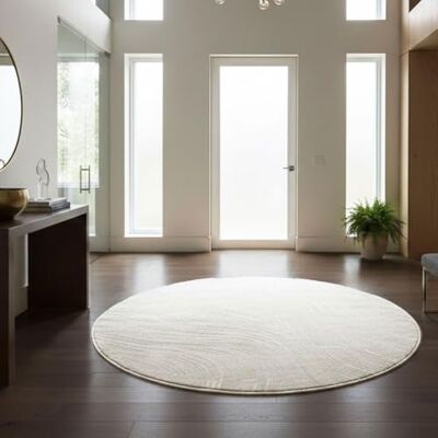 VIMODA Tapis de salon, chambre à coucher, couloir, cuisine, à poils courts, style bohème, couleur unie, effet très profond, moderne 3D, doux, couleur : crème, dimensions : diamètre 160 cm, rond VIMODA Tapis de salon, chambre à coucher, couloir, cuisine, à poils courts, style bohème, couleur unie, effet très profond, moderne 3D, doux, couleur : crème, dimensions : diamètre 160 cm, rond