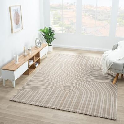 VIMODA Tapis de salon, à poils courts, pour chambre à coucher, vagues, motif très profond/bohème Sakndi, couleur : crème, dimensions : 240 x 330 cm VIMODA Tapis de salon, à poils courts, pour chambre à coucher, vagues, motif très profond/bohème Sakndi, couleur : crème, dimensions : 240 x 330 cm