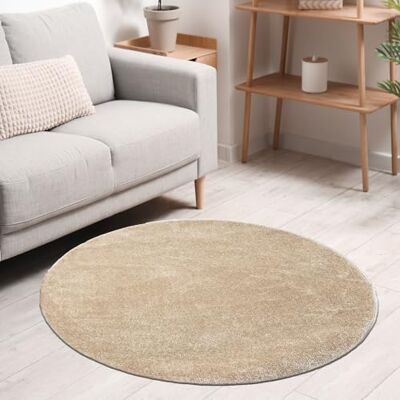 VIMODA Tapis rond pour salon à poils courts moderne moelleux Motif uni Couleur beige Taille : 200 cm rond VIMODA Tapis rond pour salon à poils courts moderne moelleux Motif uni Couleur beige Taille : 200 cm rond